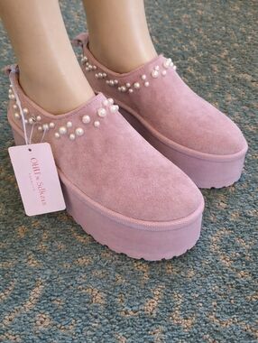 OHLL Suede Pink Pearl Platform Slip-Ons
